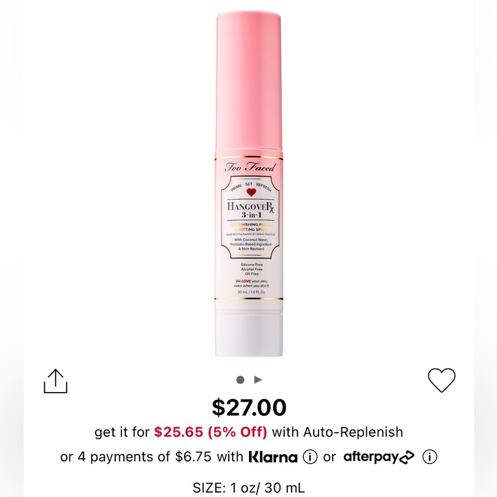 Too Faced Hangover 3-in-1 Replenishing Primer & Setting Spray - Picture 3 of 3